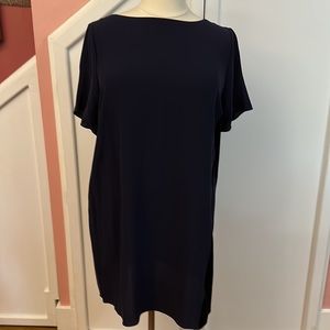 Eileen Fisher Navy ballet neck silk dress with satin stripe 1X NWOT